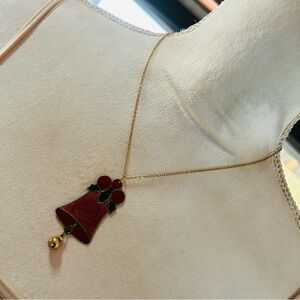Handcrafted vintage enamel Christmas bell pendant on chain necklace